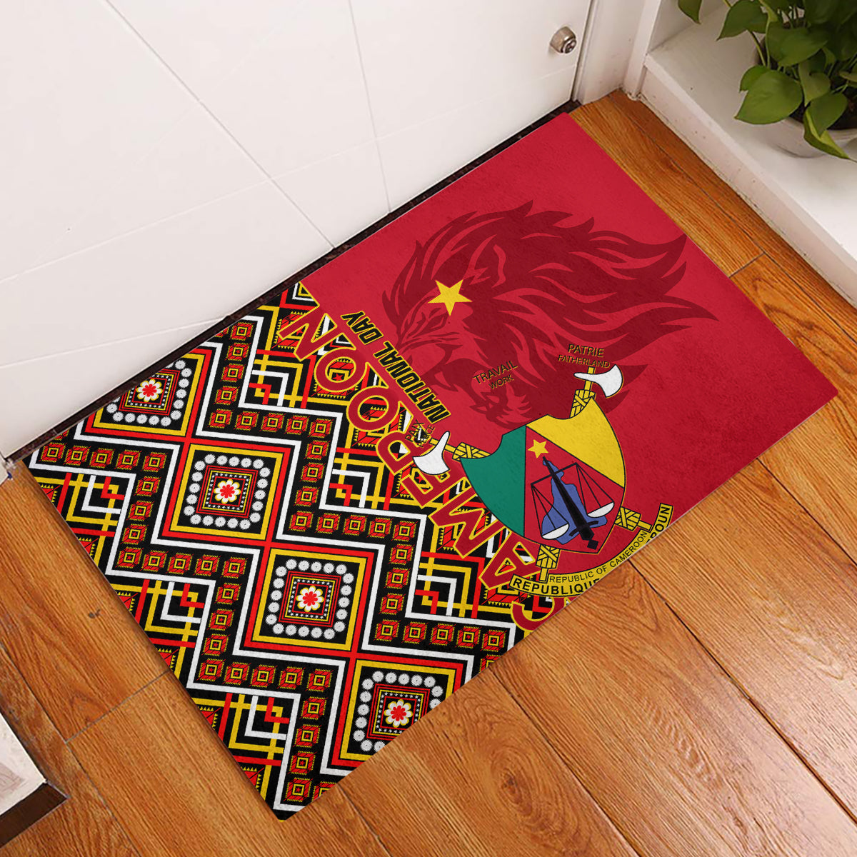 Cameroon National Day Rubber Doormat Cameroun Coat Of Arms Ankara Pattern - Wonder Print Shop