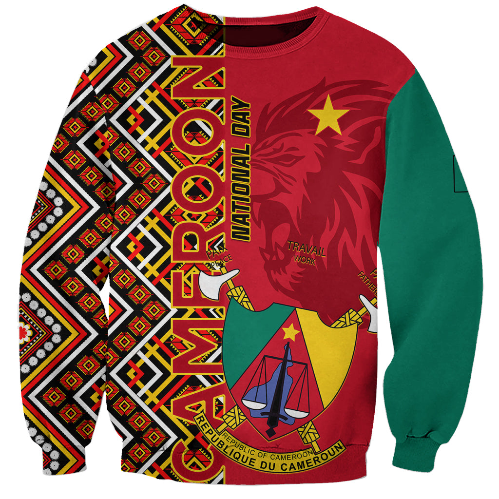 Cameroon National Day Sweatshirt Cameroun Coat Of Arms Ankara Pattern - Wonder Print Shop