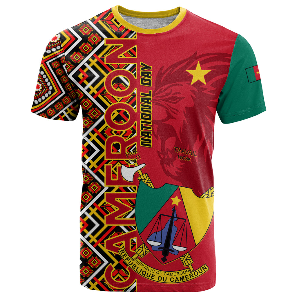 Cameroon National Day T Shirt Cameroun Coat Of Arms Ankara Pattern - Wonder Print Shop