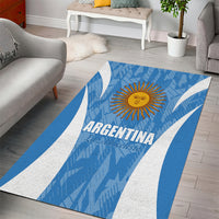 Blue and white Argentina area rug with sun emblem, ARGENTINA text, and stripes