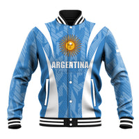 Personalized Argentina baseball jacket, blue; front crest and 'ARGENTINA La Albiceleste'.