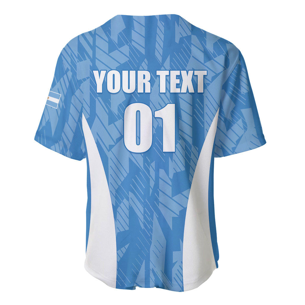 Blue Argentina 2024 baseball jersey back with "YOUR TEXT" and 01