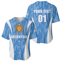 Blue Argentina 2024 baseball jersey front with sun crest and your text 01