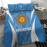 Blue and white Argentina bedding set with central sun emblem and “Argentina” lettering