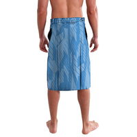 Blue swim shorts with abstract pattern, elastic waist and front slit