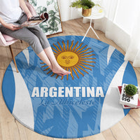 Argentina round carpet, blue with sun crest, Argentina and Albiceleste lettering
