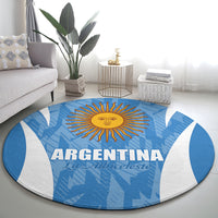 Argentina round carpet, blue with sun emblem and ARGENTINA title