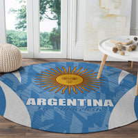 Argentina round carpet, blue with sun emblem and ARGENTINA lettering