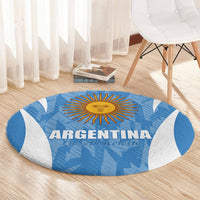 Argentina round carpet in blue with sun emblem and Argentina lettering