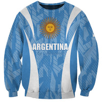 Unisex blue Argentina 2024 sweatshirt with white stripes and sun crest on front