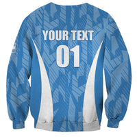 Unisex blue Argentina 2024 sweatshirt back with white stripes and YOUR TEXT 01