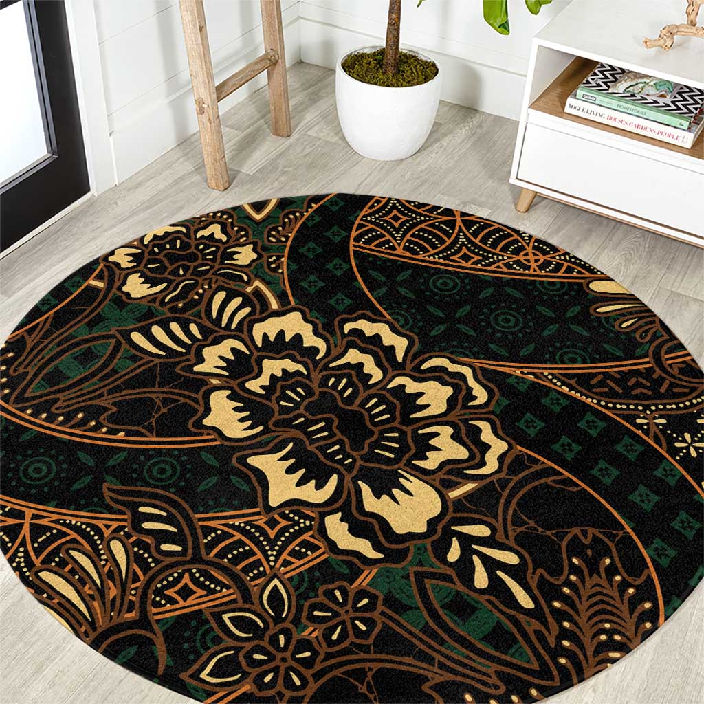 Indonesian Batik Pattern Vintage Brown Round Carpet