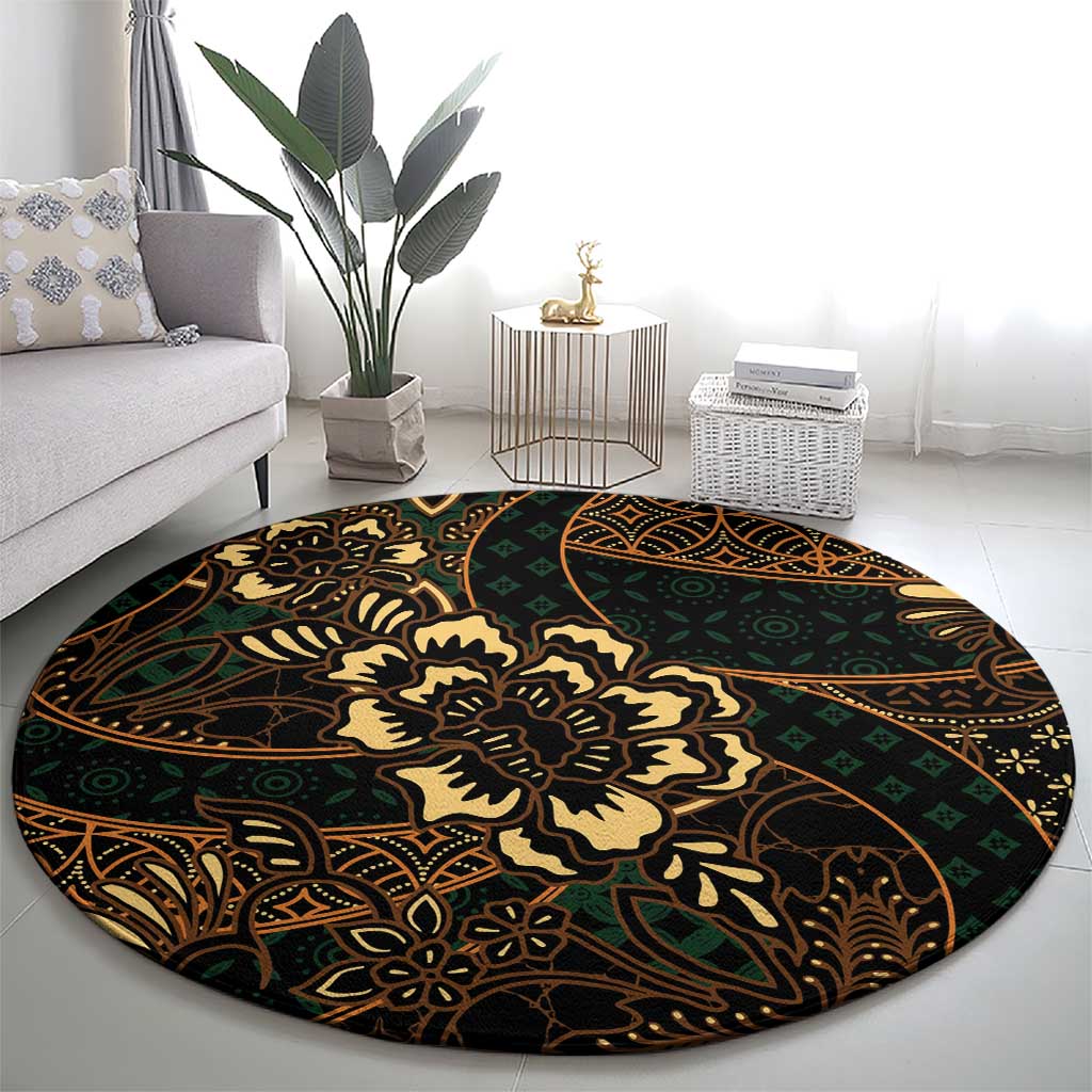 Indonesian Batik Pattern Vintage Brown Round Carpet