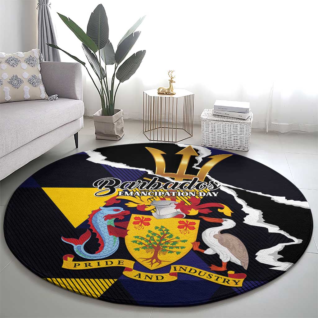 Barbados Emancipation Day Round Carpet Luxury Gold Trident - Wonder Print Shop