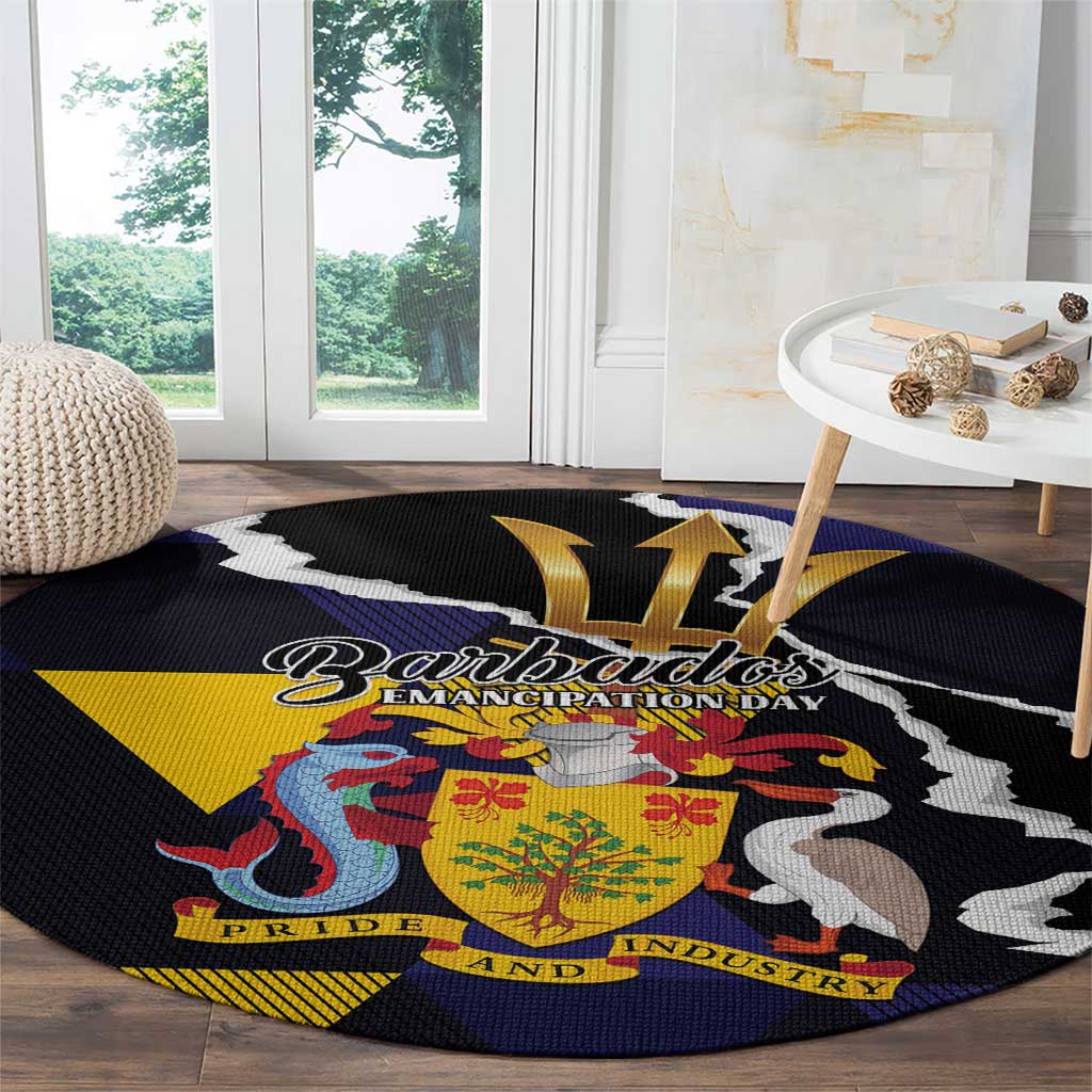 Barbados Emancipation Day Round Carpet Luxury Gold Trident - Wonder Print Shop