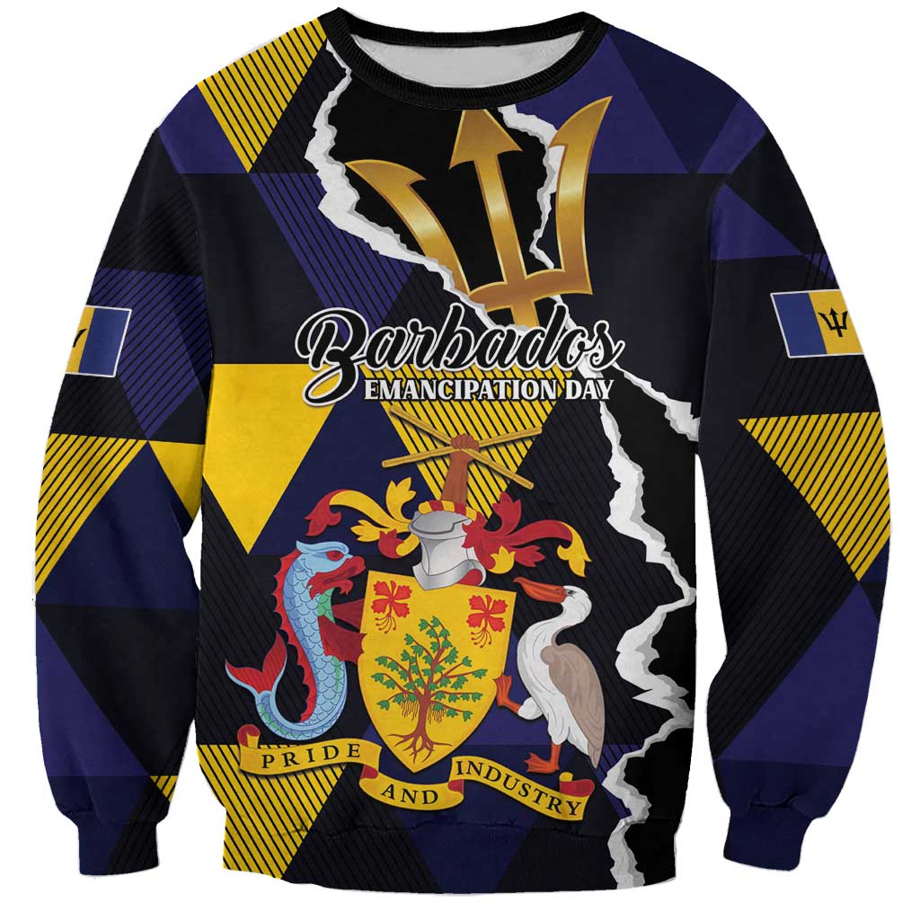 Personalized Barbados Emancipation Day Sweatshirt Luxury Gold Trident - Wonder Print Shop