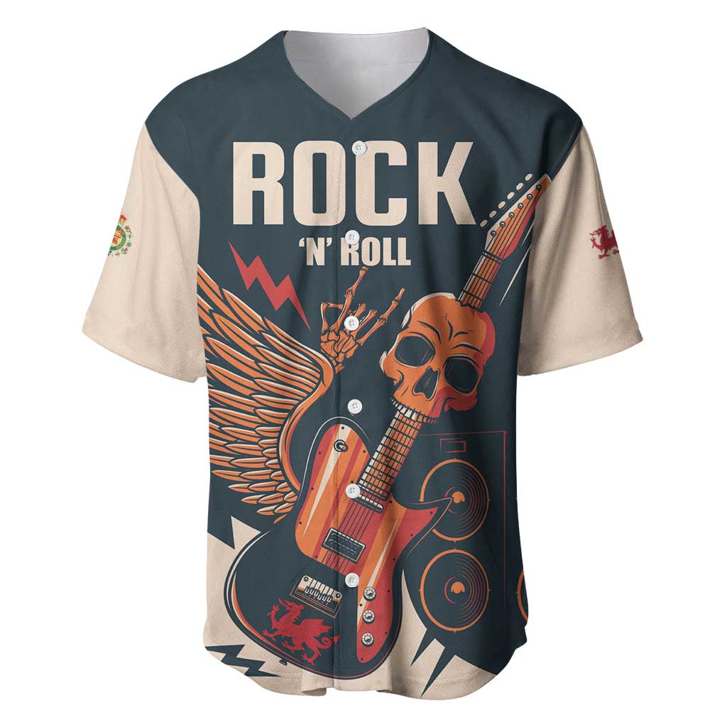 Rock and Roll Skull Guitar Baseball Jersey Welsh Dragon - Wonder Print Shop