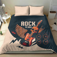 Beige and dark teal bedding set with skull guitar graphic; two matching pillowcases