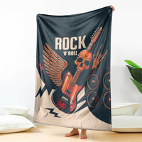 Rock skull guitar blanket, dark teal and beige with winged guitar and amp graphic