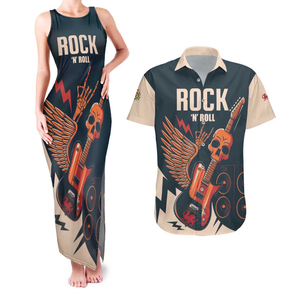 Rock and Roll Skull Guitar Couples Matching Tank Maxi Dress and Hawaiian Shirt Welsh Dragon - Wonder Print Shop