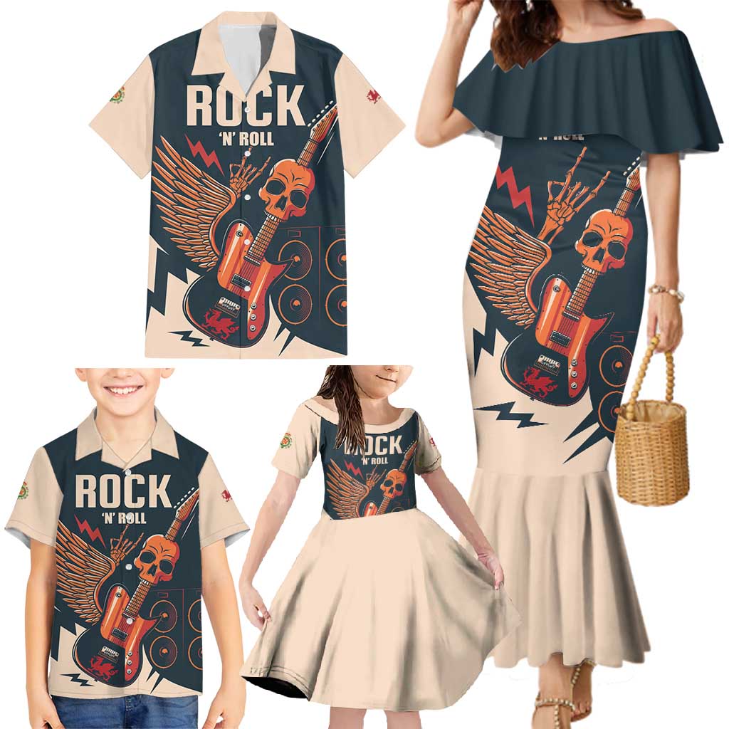 Rock and Roll Skull Guitar Family Matching Mermaid Dress and Hawaiian Shirt Welsh Dragon - Wonder Print Shop