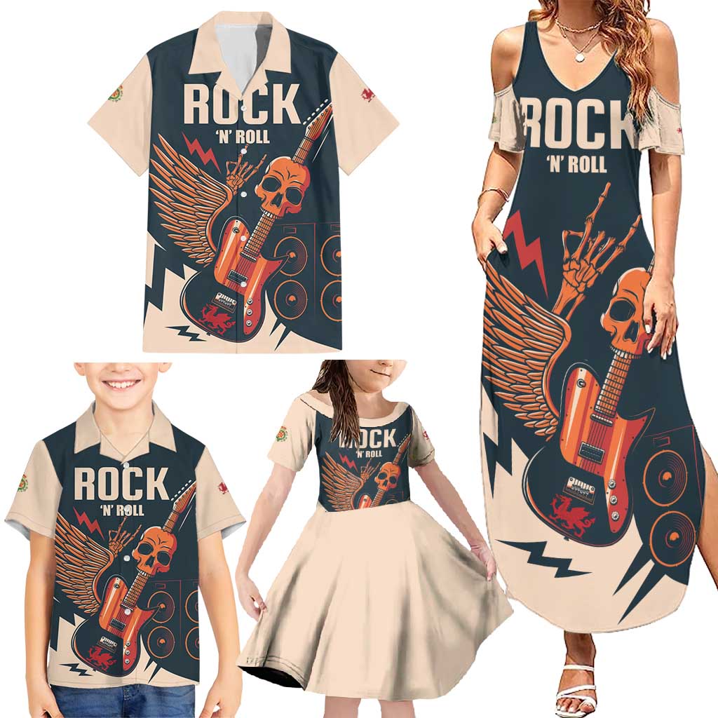 Rock and Roll Skull Guitar Family Matching Summer Maxi Dress and Hawaiian Shirt Welsh Dragon - Wonder Print Shop