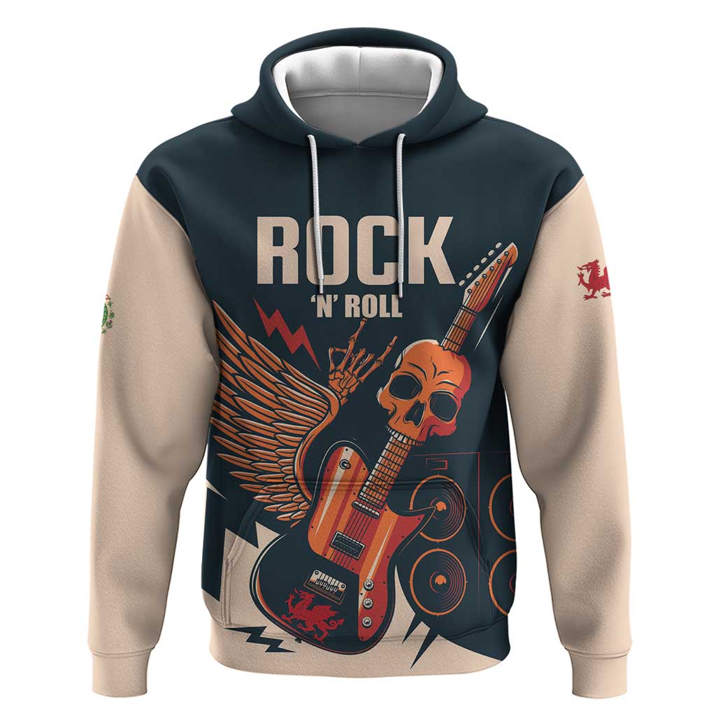 Rock and Roll Skull Guitar Hoodie Welsh Dragon - Wonder Print Shop