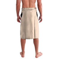 Beige lavalava sarong with teal waistband, stitched hem and side trim