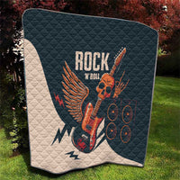 Rock and Roll skull guitar quilt with dark teal quilted fabric and skull guitar graphic