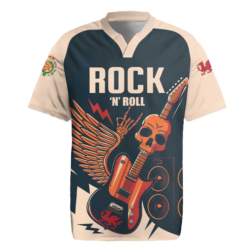 Rock and Roll Skull Guitar Rugby Jersey Welsh Dragon - Wonder Print Shop