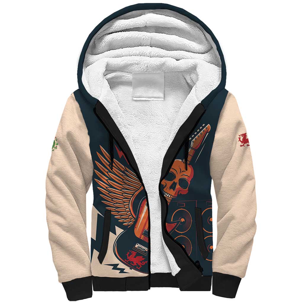 Rock and Roll Skull Guitar Sherpa Hoodie Welsh Dragon