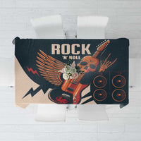 Skull guitar tablecloth with winged rock graphic, dark teal and beige