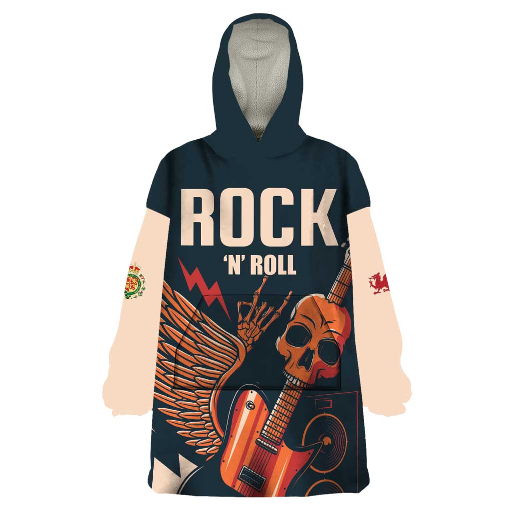 Rock and Roll Skull Guitar Wearable Blanket Hoodie Welsh Dragon