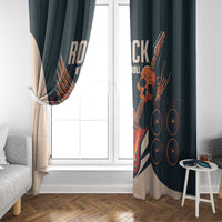 Rock guitar skull window curtain panel set, dark teal with beige accents and printed graphics