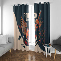 Printed rock guitar skull window curtain set, dark teal panels with beige contrast sections