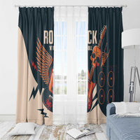 Rock guitar skull window curtains with dark teal and beige panels, guitar print on fabric