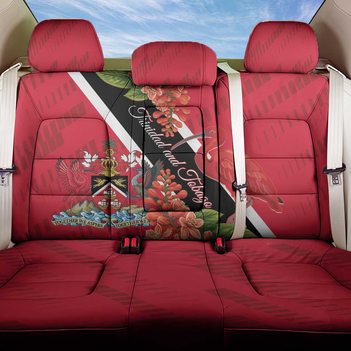 Trinidad and Tobago Back Car Seat Cover Scarlet Ibis With Chaconia Flower - Wonder Print Shop