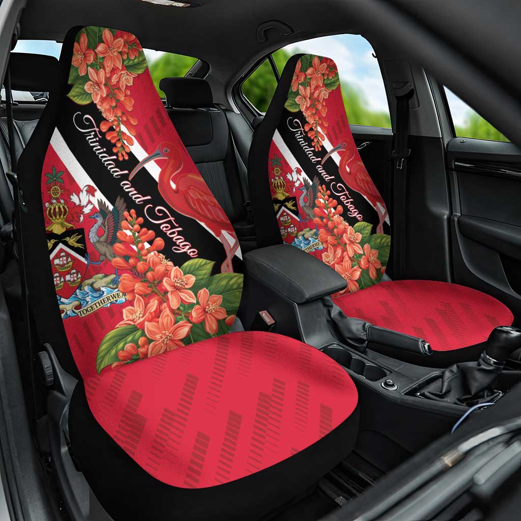 Trinidad and Tobago Car Seat Cover Scarlet Ibis With Chaconia Flower - Wonder Print Shop