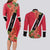 Trinidad and Tobago Couples Matching Long Sleeve Bodycon Dress and Long Sleeve Button Shirt Scarlet Ibis With Chaconia Flower - Wonder Print Shop