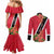 Trinidad and Tobago Couples Matching Mermaid Dress and Long Sleeve Button Shirt Scarlet Ibis With Chaconia Flower