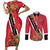 Trinidad and Tobago Couples Matching Short Sleeve Bodycon Dress and Long Sleeve Button Shirt Scarlet Ibis With Chaconia Flower - Wonder Print Shop