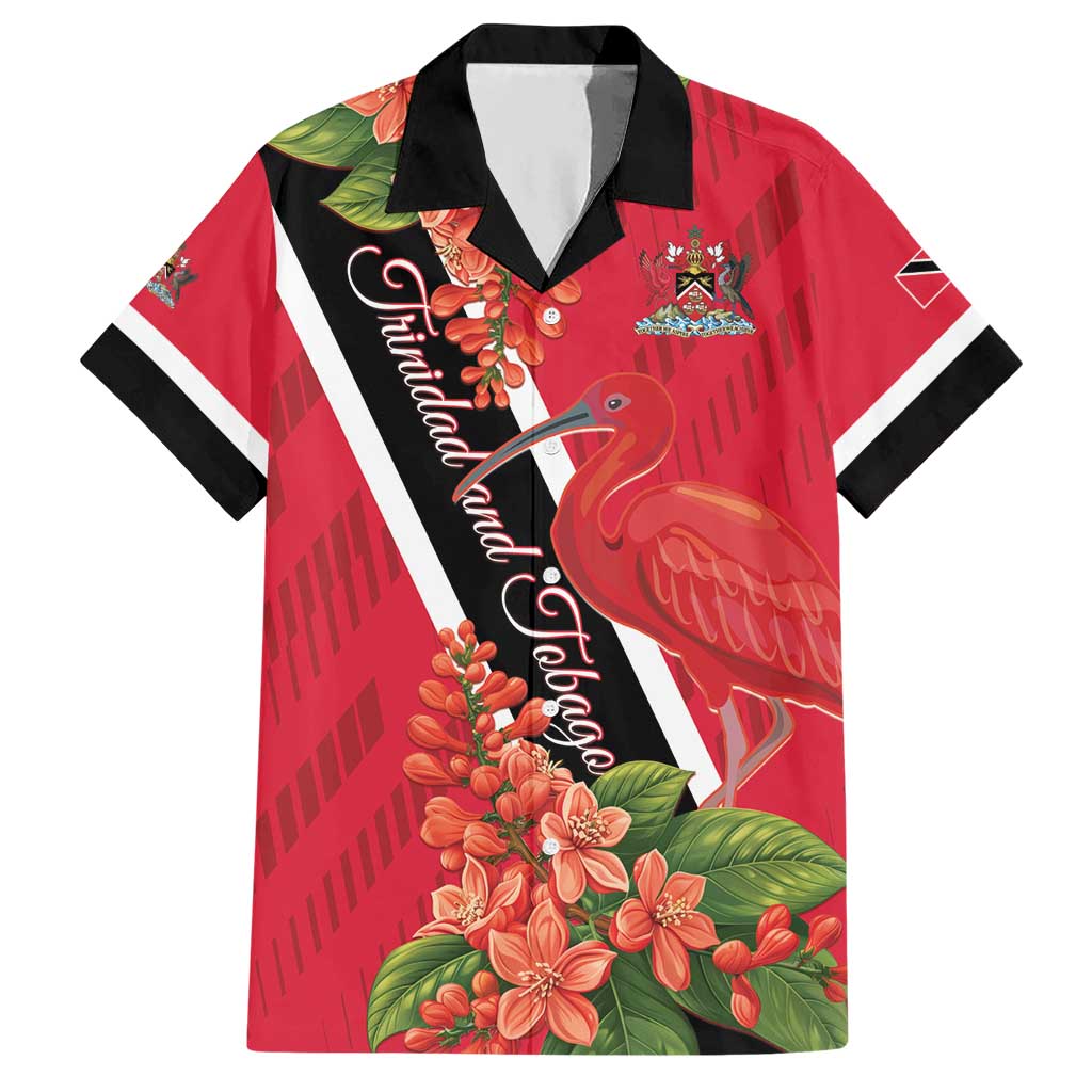 Trinidad and Tobago Hawaiian Shirt Scarlet Ibis With Chaconia Flower - Wonder Print Shop