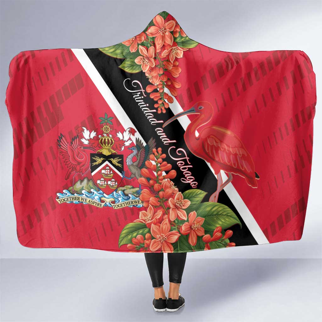 Trinidad and Tobago Hooded Blanket Scarlet Ibis With Chaconia Flower