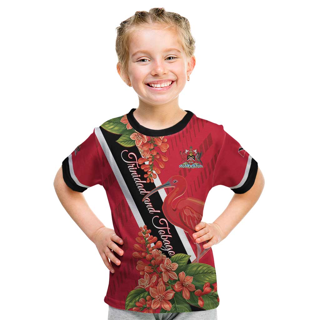 Trinidad and Tobago Kid T Shirt Scarlet Ibis With Chaconia Flower - Wonder Print Shop