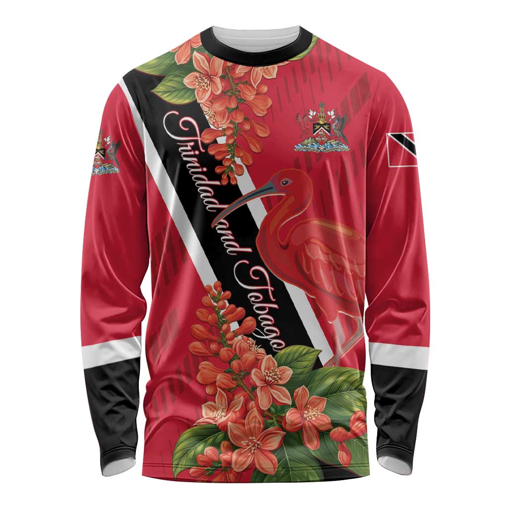 Trinidad and Tobago Long Sleeve Shirt Scarlet Ibis With Chaconia Flower - Wonder Print Shop