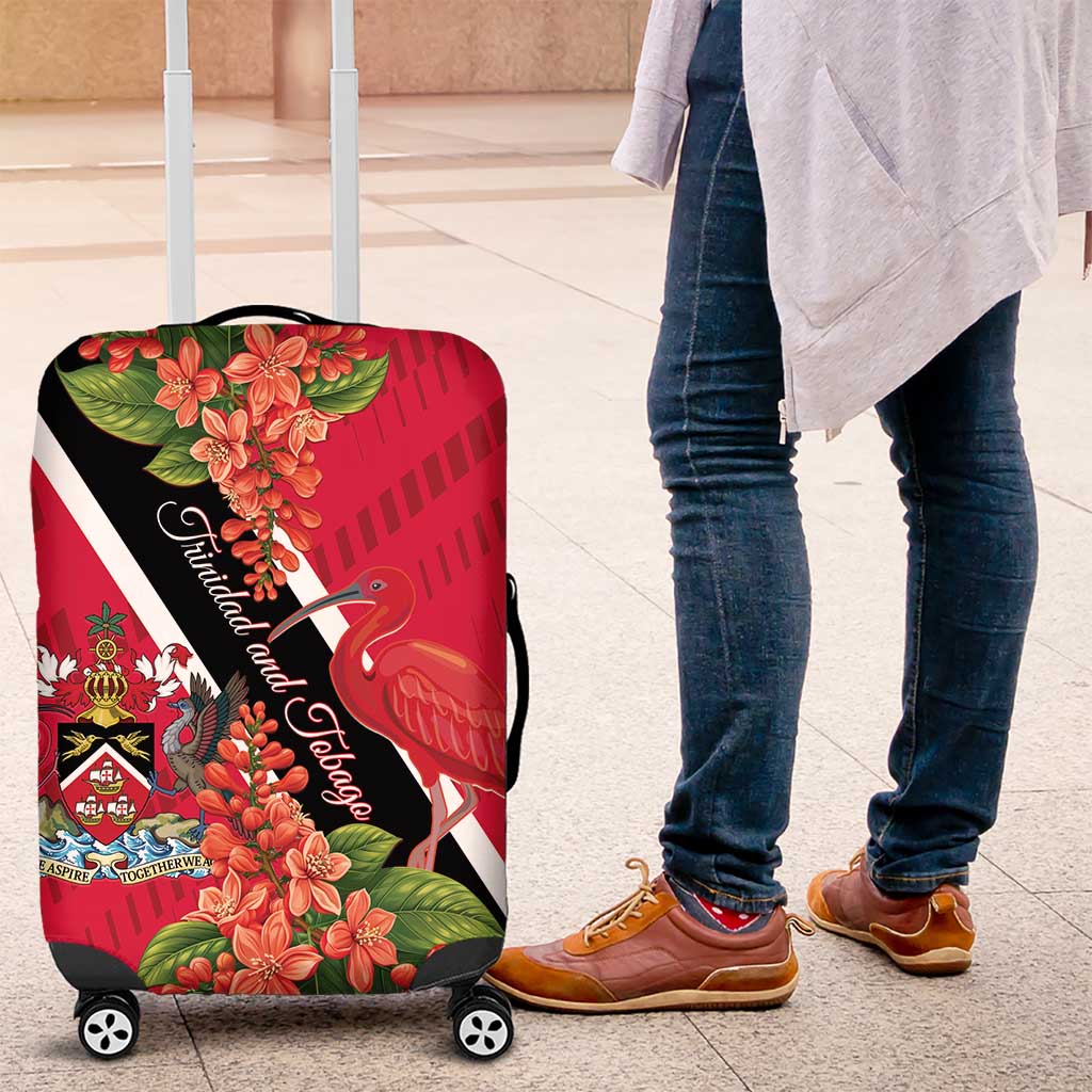 Trinidad and Tobago Luggage Cover Scarlet Ibis With Chaconia Flower - Wonder Print Shop