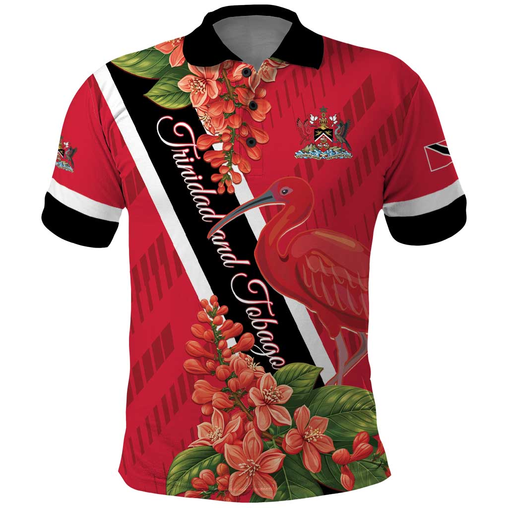 Trinidad and Tobago Polo Shirt Scarlet Ibis With Chaconia Flower - Wonder Print Shop