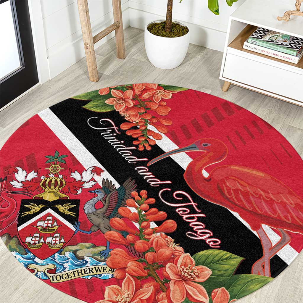 Trinidad and Tobago Round Carpet Scarlet Ibis With Chaconia Flower