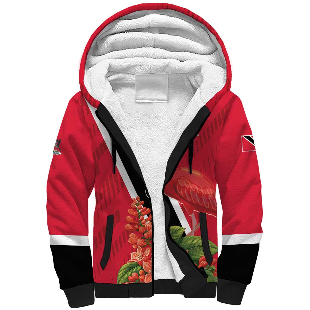 Trinidad and Tobago Sherpa Hoodie Scarlet Ibis With Chaconia Flower - Wonder Print Shop