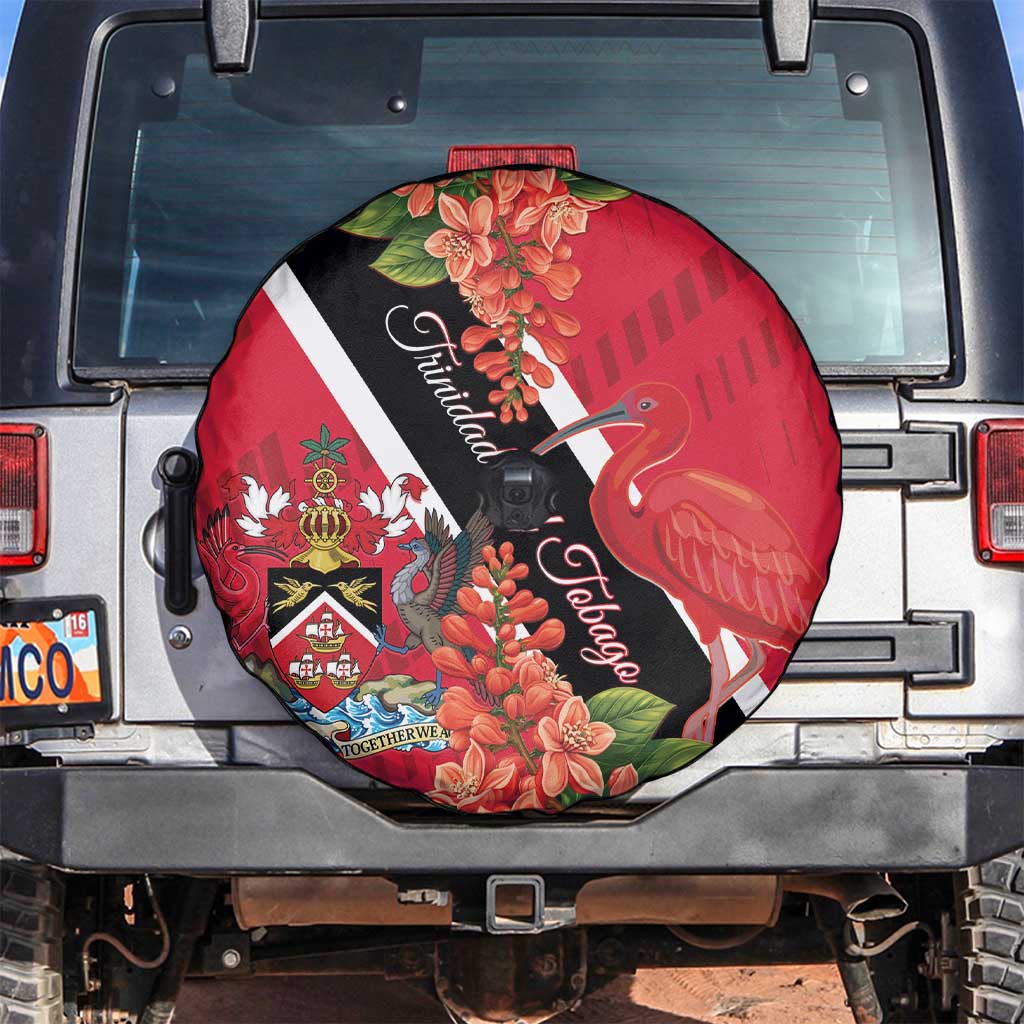 Trinidad and Tobago Spare Tire Cover Scarlet Ibis With Chaconia Flower - Wonder Print Shop